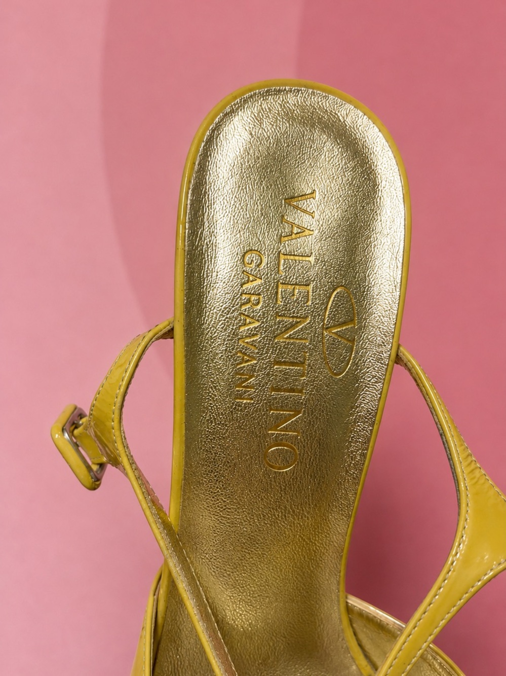 Valentino Yellow w green undertones T-Strap Women's Peep Toe Heels